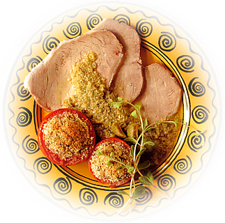 Vitello Nappato con Pesto e Pomodori Gratinati